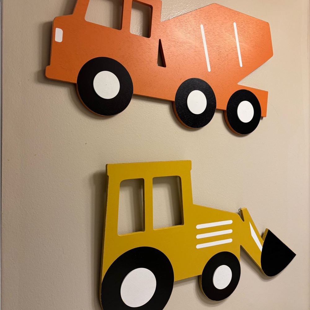 Wooden Construction Truck Wall Decor - Orange & Yellow